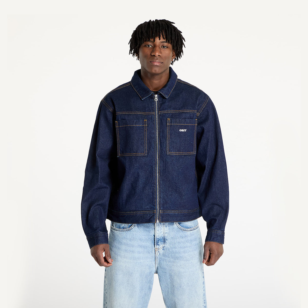 Chaqueta OBEY Icon Hardwork Zip Up Rinse Indigo