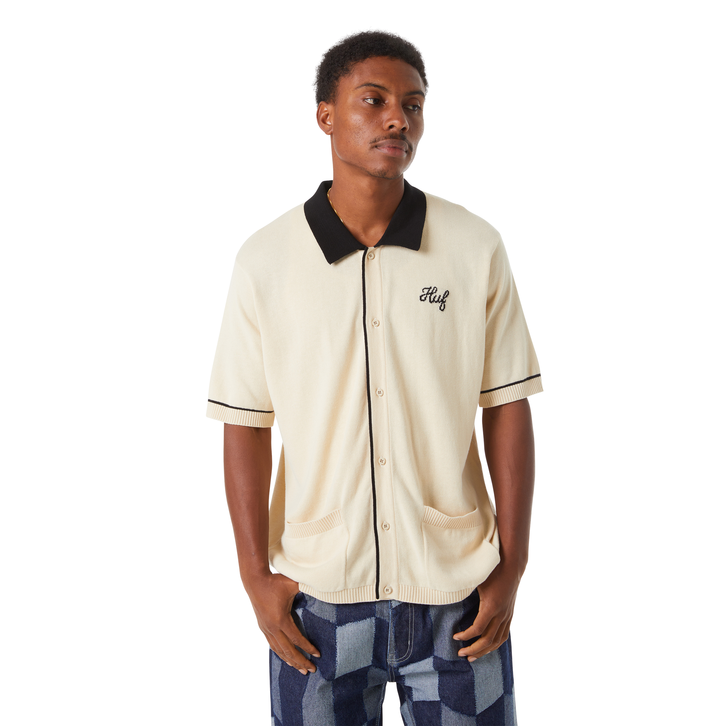 CAMISA HUF ICARUS S/S KNIT TOP NAT