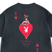 POLERA COLOR BARS X PLAYBOY ACE OF HEARTS DISTRESSED TEE BLK