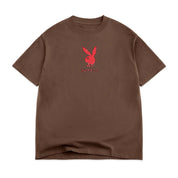 POLERA COLOR BARS X PLAYBOY ACE OF HEARTS DISTRESSED TEE CHOC