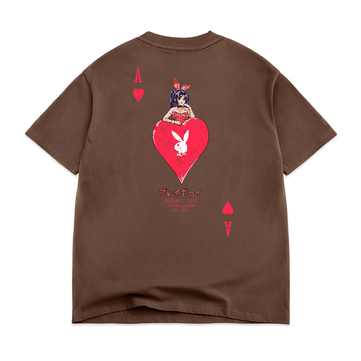 POLERA COLOR BARS X PLAYBOY ACE OF HEARTS DISTRESSED TEE CHOC