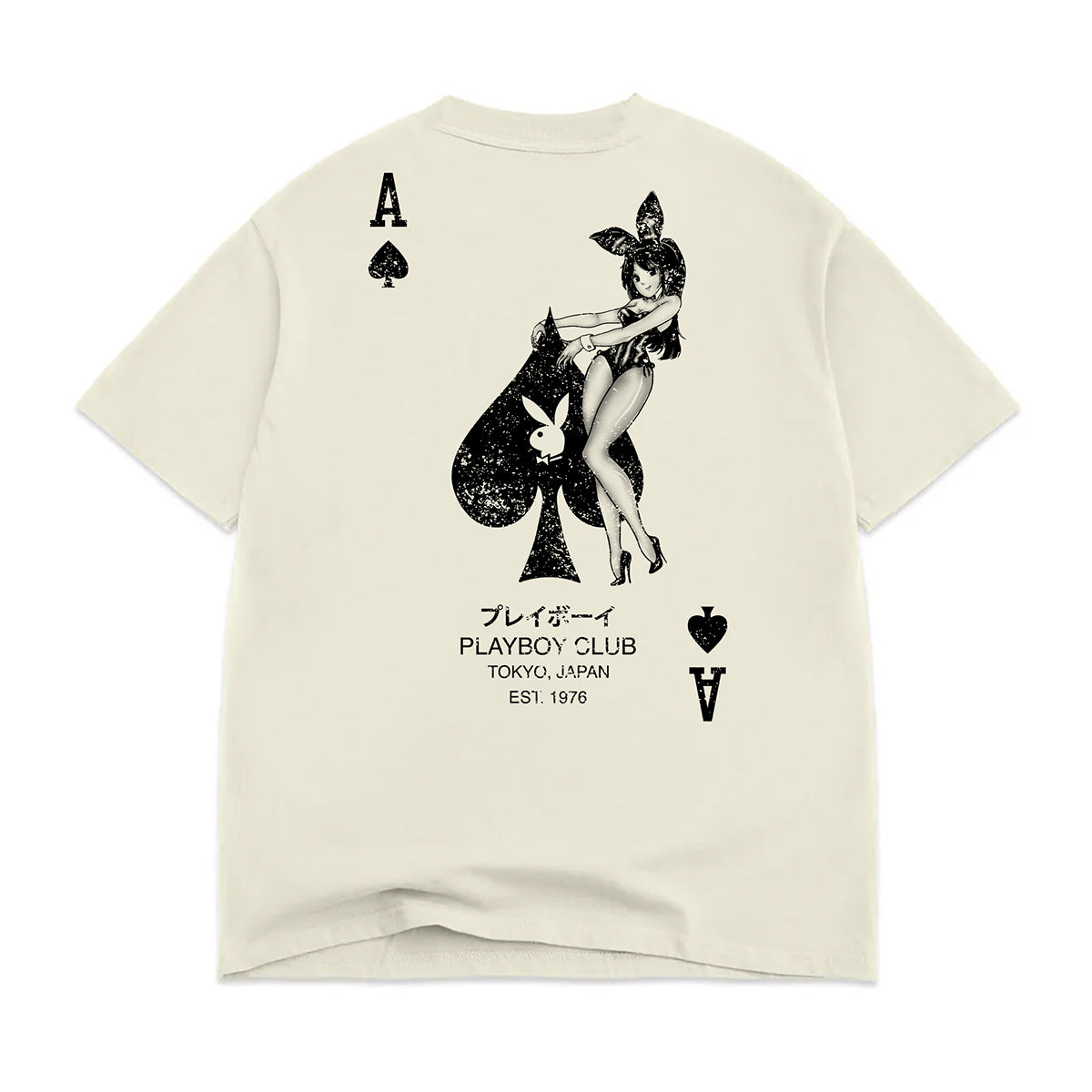 POLERA COLOR BARS X PLAYBOY ACE OF SPADES DISTRESSED TEE CREAM
