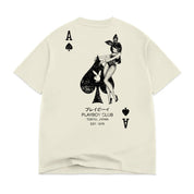 POLERA COLOR BARS X PLAYBOY ACE OF SPADES DISTRESSED TEE CREAM