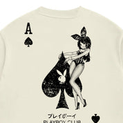 POLERA COLOR BARS X PLAYBOY ACE OF SPADES DISTRESSED TEE CREAM