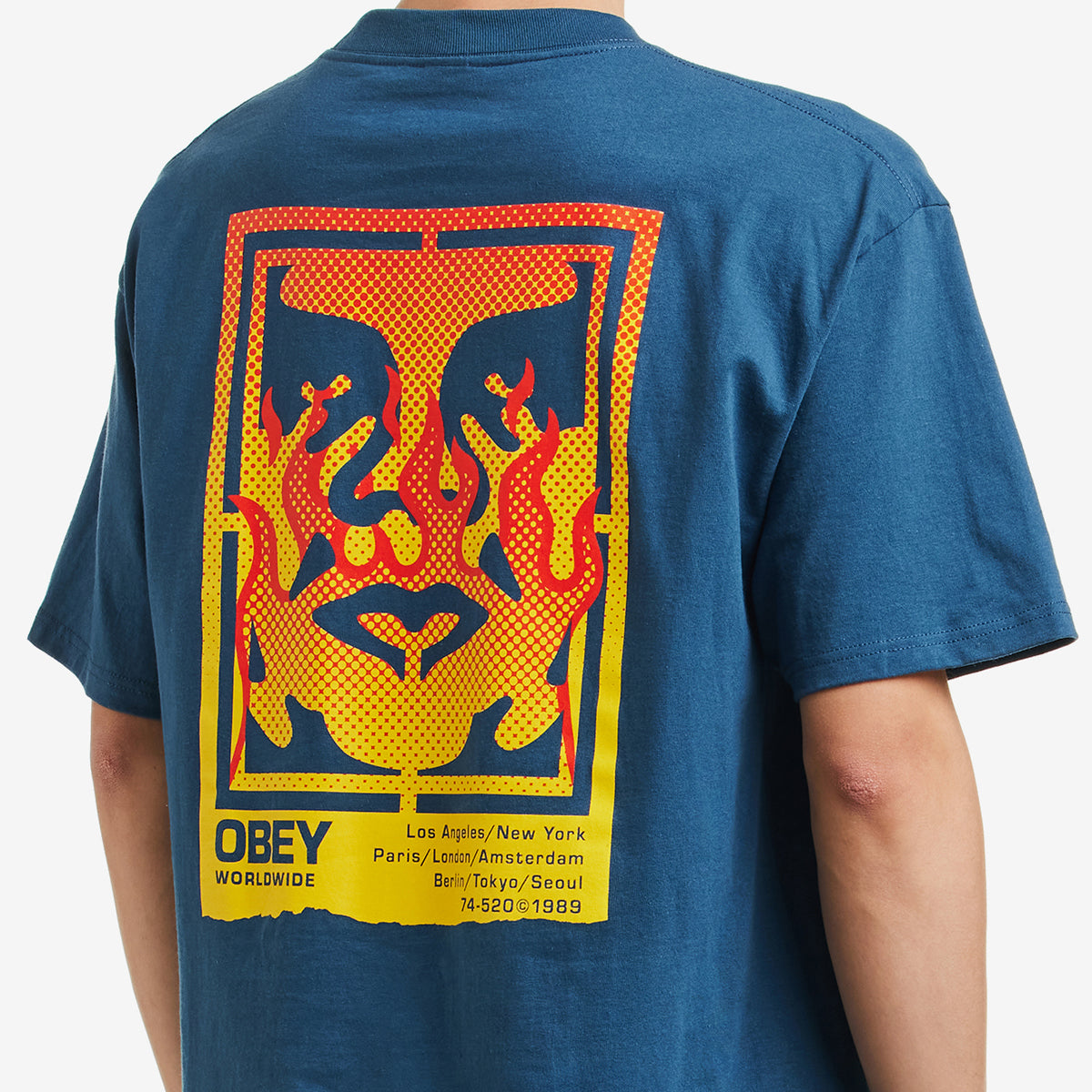 Polera OBEY Icon Stencil Flame Harbor Blue