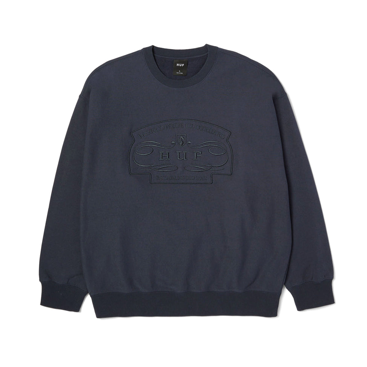 PoleronHUFWorldwideClothiersCrewneckNavy.jpg