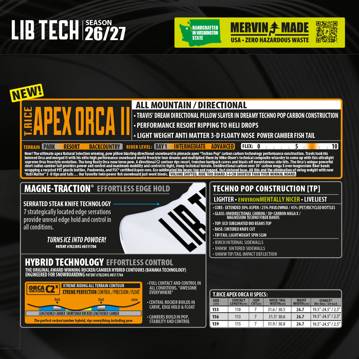 Tabla de Snowboard LIB TECH Apex ORCA II (PV)