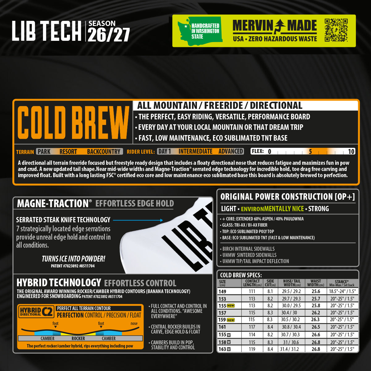 Tabla de Snowboard LIB TECH Cold Brew (PV)